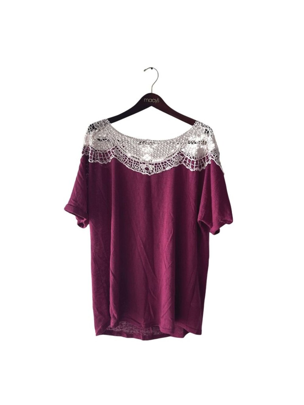 Umgee Womens Burgundy Crochet Lace Yoke Top XL